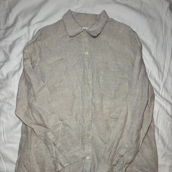 GAP Boyfriend Fit Shirt Women's Beige, Size M, Long Sleeve, Linen, Boho, - Picture 1 of 8